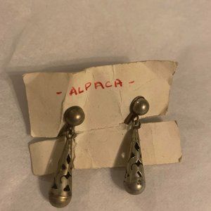 Vintage  Unsigned ALPACA Silver  Drop Earrings  Screw Back